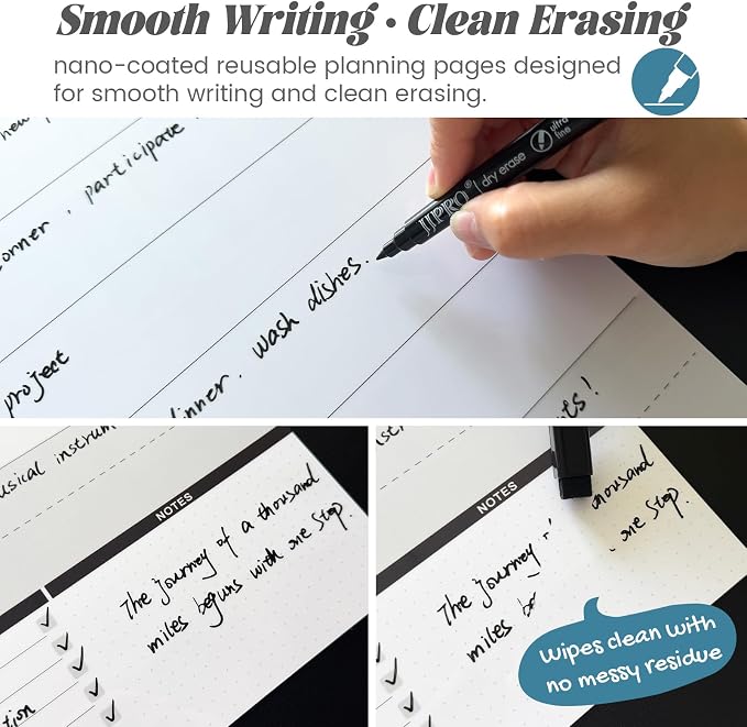 Large Dry Erase Desk Mat with Weekly & Monthly Dry Erase Planners | Reversible Dual-Texture Desk Pad with interchangeable Planning Pages, 16"x34"