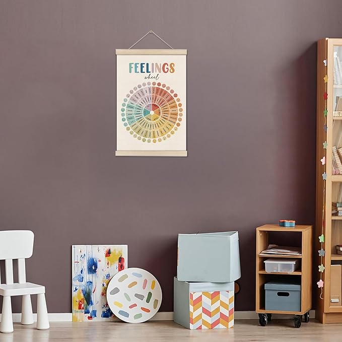 Feelings Wheel Poster Hanger Frame, Mental Health Posters, Feelings Chart, Therapy Office Decor, Calm Corner Wall Decor, Emotional Learning Wall Art for School Classroom Counseling Office 16x12 Inch