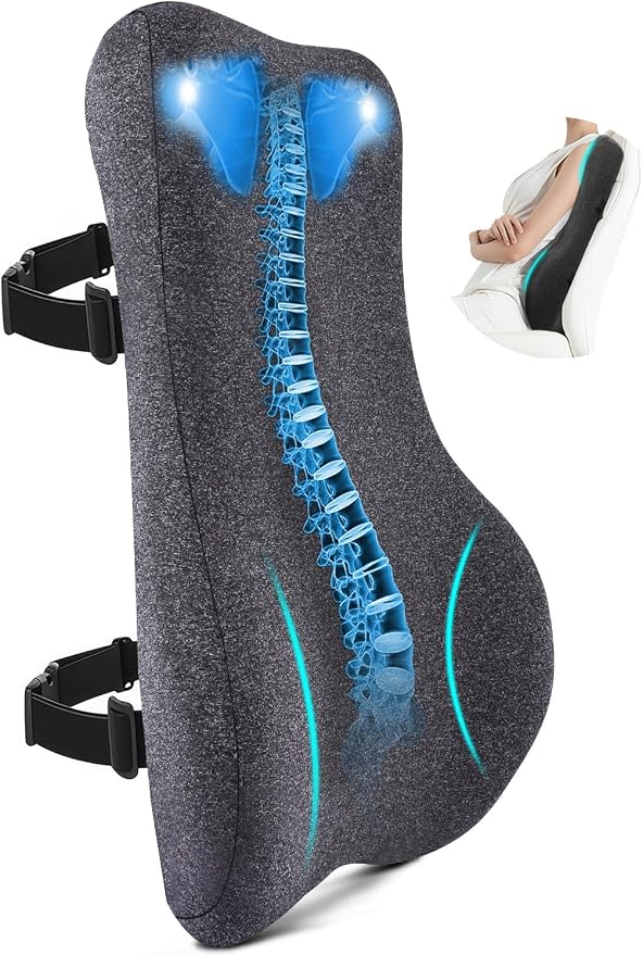 Back Support for Office Chair, 24" Full Back Memory Foam Cushion | No Forward Push Design • Lumbar & Back Pain Relief • Extended Upper Back & Neck Comfort • Dual Adjustable Straps