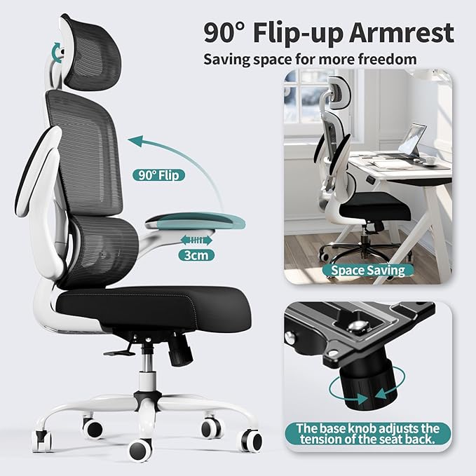 TRALT Office Chair Ergonomic Desk Chair, 330 LBS Home Mesh Office Desk Chairs with Wheels, Comfortable Gaming Chairs (Black & White)