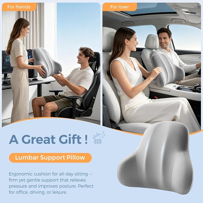 BABUR Ergonomic Memory Foam Lumbar Support Pillow for Car, Back Pain Relief | Ergonomic 100% Memory Foam, Back Pain Relief, Comfort Lower Back Support for Office Chairs, Car Seat, Wheelchair