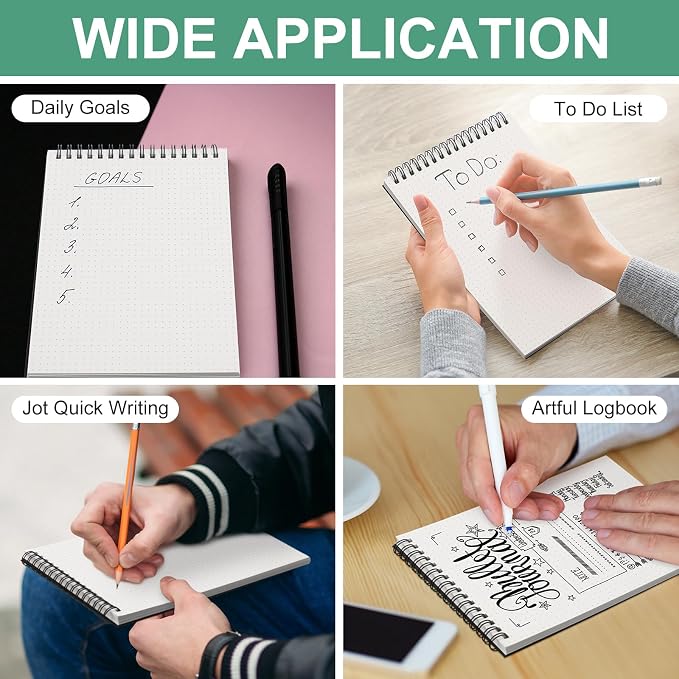 Engrowtic 6 Pcs Dot Grid Notebook Top Spiral Notebook A5 Size Bullet Dotted Paper Hardcover Dot Journal 8.3''x 5.8'' 140 Pages Spiral Notepads for Sketching Drawing Writing School Office (Black)