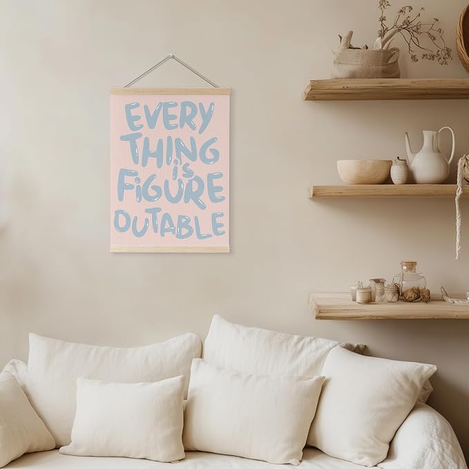 YQDEJ Pink Blue Everything Is Figureoutable Inspirational Wall Art Poster Hanger Frame, Pink Blue Positive Affirmations Wall Decor, Motivational Wall Art for Home Office Classroom, 12x16 Inch
