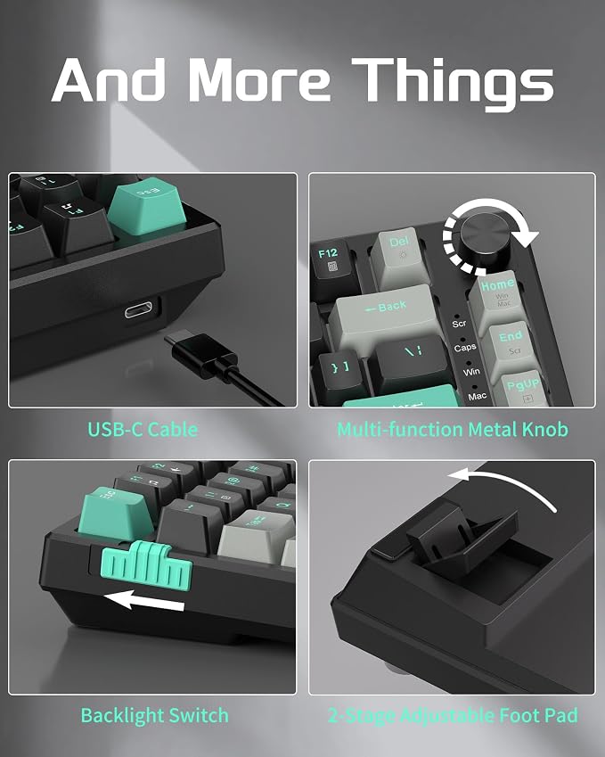 MageGee SKY81 75% Mechanical Gaming Keyboard, Gasket Hot Swappable Wired Custom Creamy Keyboard with 5-Layer Sound Dampening, Knob Control, RGB Backlit, NKRO for Win/Mac (Dark Elf, Blue Whale Switch)