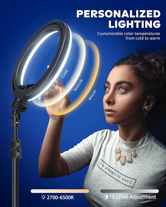 Kaiess 10.2" Selfie Ring Light with 65" Adjustable Tripod Stand & Phone Holder for Live Stream/Makeup, Upgraded Dimmable LED Ringlight for Tiktok/YouTube/Zoom Meeting/Photography