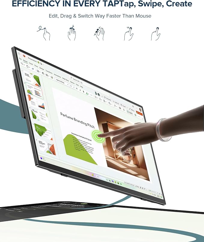 Portable Monitor Touchscreen with Battery 8000mAh, 15.6” 125% sRGB Ultra-Slim 10-Point Touch Screen Monitor, USB-C & MINI HDMI, VESA & Stand, Travel Second Screen for Laptop, Computer, Game Consoles