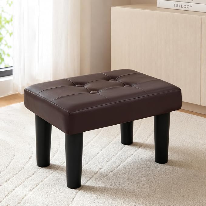 CAROLMADE Footstool Ottoman with Legs, PVC Small Foot Rest Under Desk, Ottoman with Storage for Living Room, Bedroom, Entryway Brown