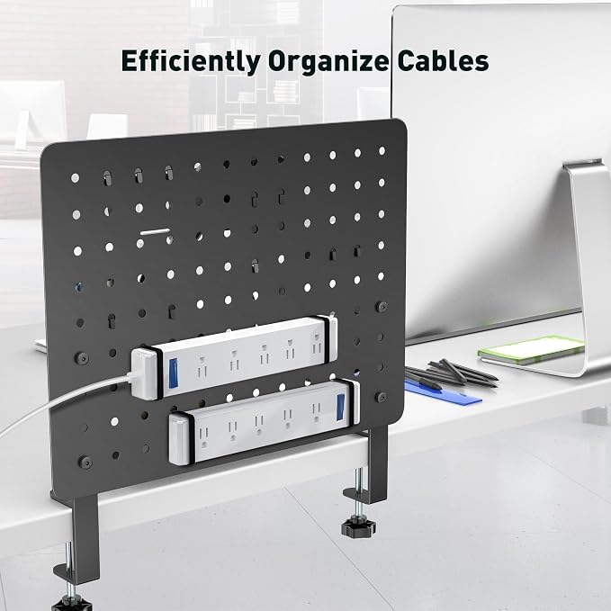 Clamp on Desk Pegboard 16.5"x12.6", Black Heavy Duty Steel Desktop Organizer with 4 Magnet Pins, No-Drill Metal Peg Board Mount for Office & Gaming, Horizontal/Vertical
