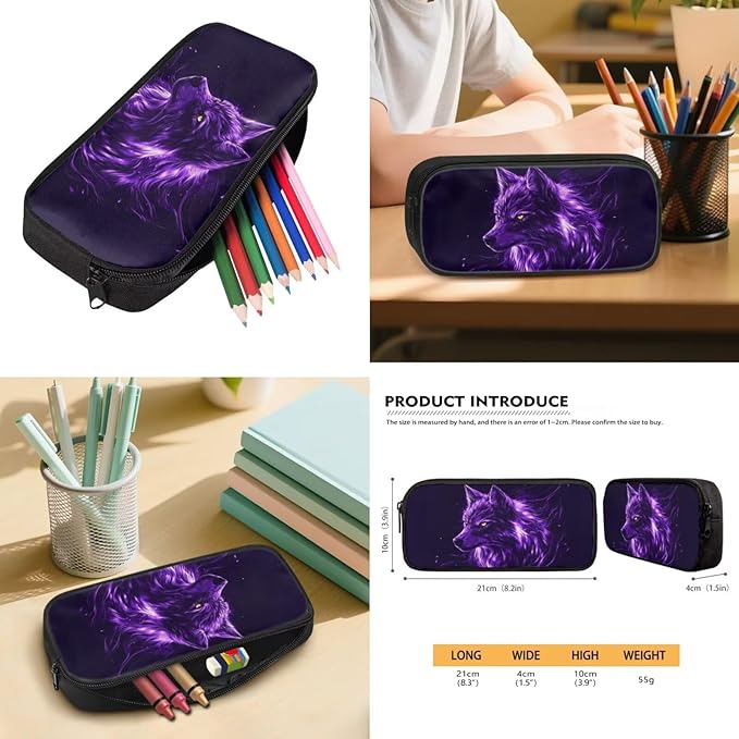 Wolf Backpack with Lunch Box Kids Cool Bookbag Set of 4 Lightweight 4th Grade Backpack for Boys Back to School Supplies with Front Pocket 17 inch School Bag Set for Boys 8