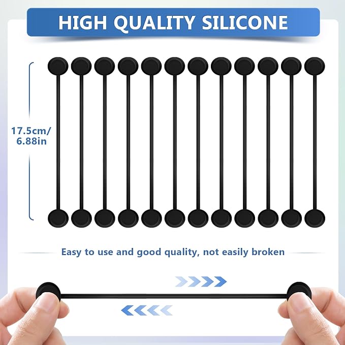 Magnetic Cable Ties 24 Pack, Reusable Silicone Cord Organizers with Strong Magnet, Cable Management for Home Office Travel, Cord Wrap Clips, Bookmark & Fridge Magnet, Black
