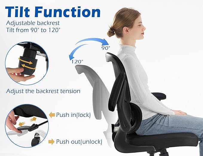 TRALT Ergonomic Office Chair - Desk Chair with Adjustable Headrest Lumbar Support Computer Chair - Mesh Comfy Chair with Flip-up Armrests - Gaming Chair for Adults Home Office PU, Black, Pack of 3