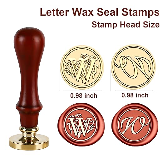 Letter Wax Seal Stamp Kit - Initial Alphabet W Stamp Head 2pcs, Vintage Monogram Stamps Wax Seal Kit with 200pcs Assorted Sealing Beads, Spoon, Metallic Gold Silver Pens