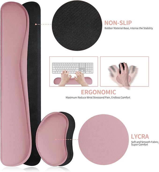 Mouse Pad and Keyboard Wrist Rest, 3-in-1 Keyboard and Mouse Pad Set, Ergonomic Wrist Rest for Computer Keyboards, Non-Slip Desk Mat Protector for Women (Purple Pink, 27.6" X 13.8")