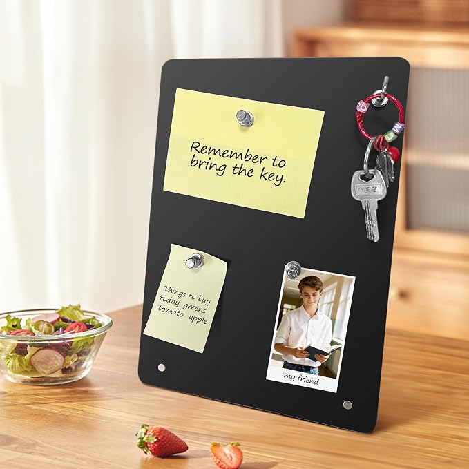 Magnetic Metal Display Bulletin Board, Black, 6 Pack, 11x8 Inch | Includes 18 Magnets, For Memos Messages Photos, Vertical Orientation, For Home School Kitchen Office
