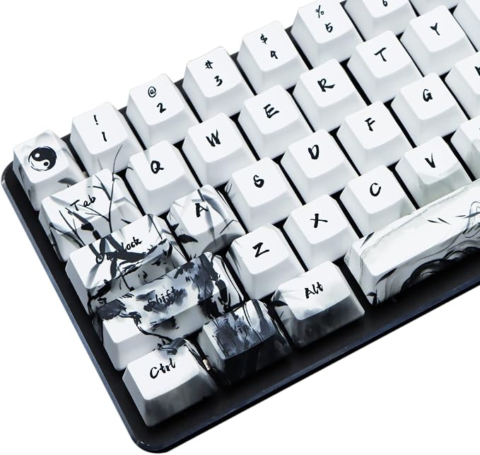 MOLGRIA Keycaps 71 Set Ink Panda for 71 64 61 Keys Keyboard, Custom PBT OEM Profile Key Caps with Keycap Puller for Cherry MX Khail Switches 60 Percent Gaming Keyboard