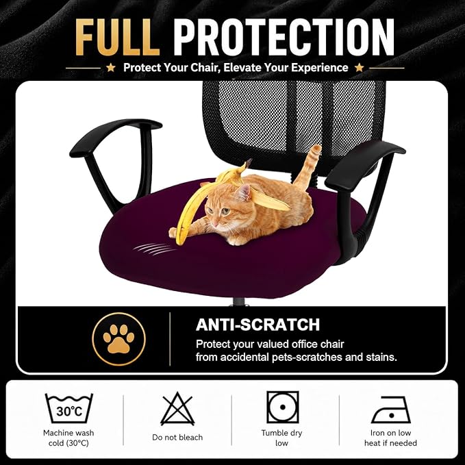 DIVA EN CAMINO DEC Stretchable Desk Office Chair Seat Cushion Covers - Universal Spandex Computer Chair Slipcover - Removable Washable Cushion Protectors for Dogs, Cats, Pets (Plum)