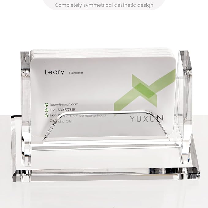 YUXUN Business Card Holder for Desk, Acrylic Business Card Display Stand with 1 Slot, Office Desk Accessories for Man &Woman,50 Cards Capcity, Clear