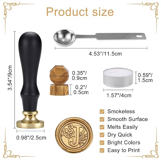 Yoption Traditional Initial Alphabet Wax Seal Stamp with 120 Antique Gold Wax Seal Beads Kit for Wedding Engagement Party Invitation Envelope Christmas Gift Wrap - Letter J