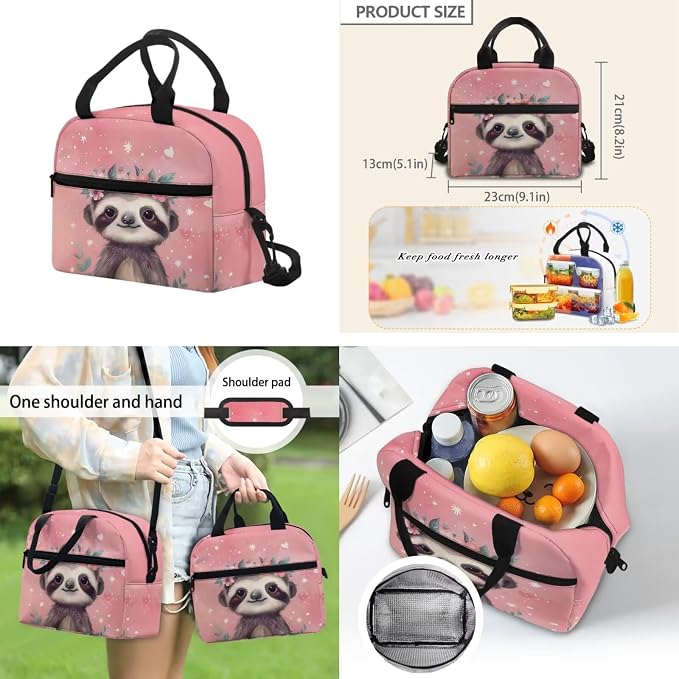 ZFRXIGN Sloth Girls Backpack for Teen Girls School with Pendant 17inch Middle High School Bag and Insulated Lunch Box Pencil Case 4pc Backpack Set Back to School