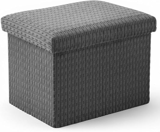 Thyle Storage Ottoman Cube, Small Foldable Footrest Stool for Under Desk Use, Sturdy Corduroy Ottoman with Storage for Snacks, Toys, Living Room, Bedroom, Dorm or Home Office, 16x12x12 Inch(Grey)