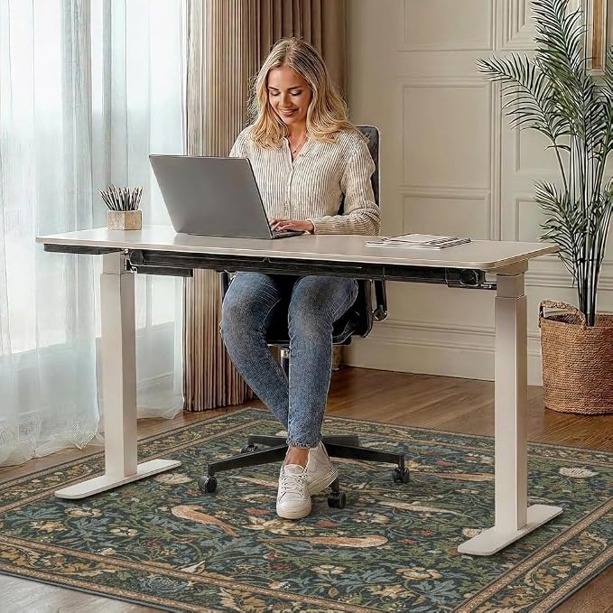 36"x60" Office Chair Mat for Hardwood Tile Floor, Under Desk Carpet Protector for Rolling Computer Chair Mat, Machine Washable Area Rug, Anti-Slip 1/5" Thick Low Pile Thin Vinyl Floor Mat, Deep Green