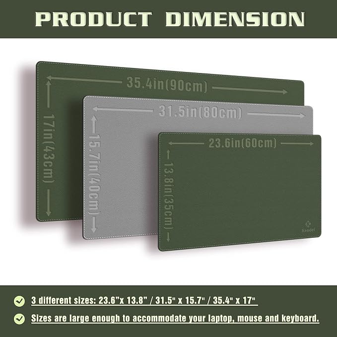 K KNODEL Desk Mat, Blotter, Dual-Sided Office Desk Pad, Waterproof Desk Mat for Desktop, Desk Blotters, PVC Leather Pad Protector (Dark Green, 35.4" x 17")