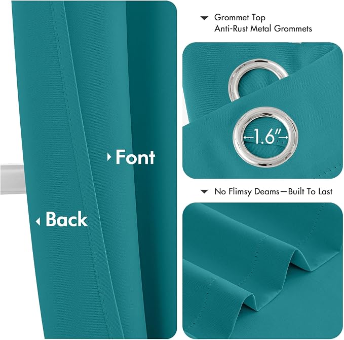 MIULEE Blackout Curtains for Bedroom Living Room 2 Panels, Thermal Insulated Room Darkening Drapes Grommet Noise Reducing Light Blocking Window Treatments 63 Inches Long 40x63 Inch Teal