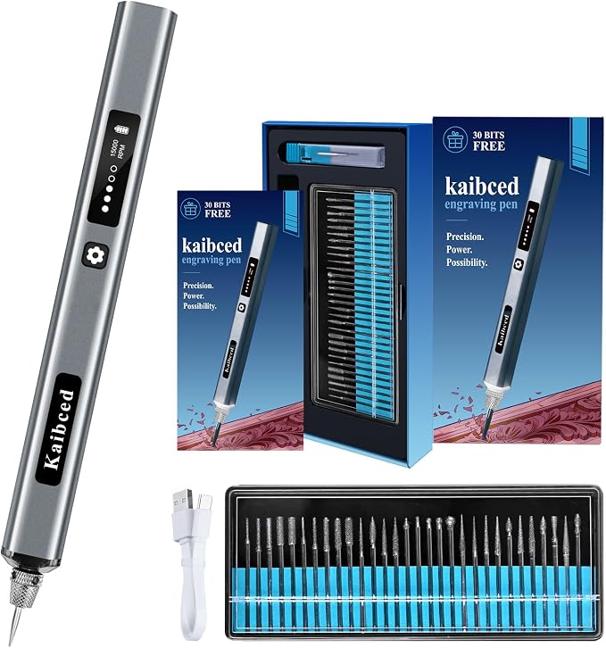 Engraving Pen, Ultimate Cordless Engraving Pen for Artists & DIYers - Engrave 60+ Surfaces - Beginner Friendly- 30 Bits & Mastery Guide (Pewter)