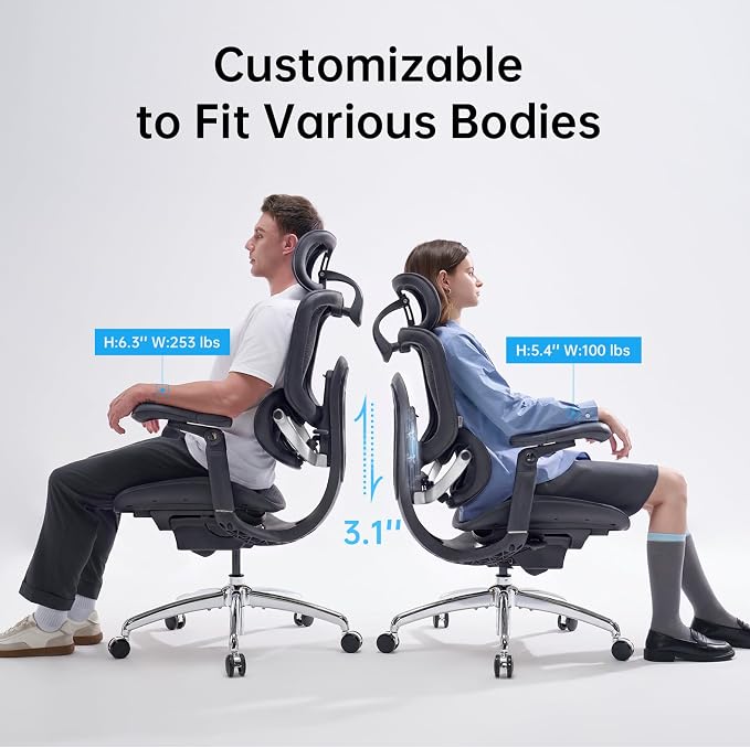 SIHOO Doro C300 Pro V2 Ergonomic Office Chair, Full-Body Adaptive Support, 8D Armrests & Breathable Mesh, Comfy High Back Computer Desk Chair for Long Hours, 135° Recline, 2 Packs, Black