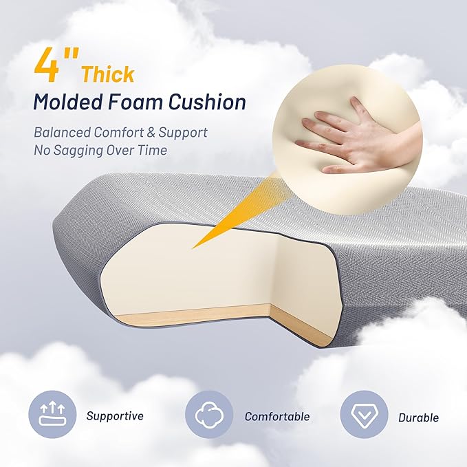 Office Chair for Long Hours & Back Pain Relief – 4" Molded Foam Cushion, Padded Lumbar Support, and Padded Flip-up Armrests, Ideal for Office or Study, Light Gray