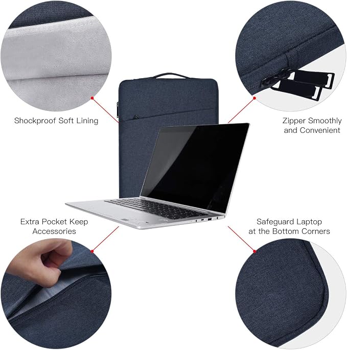 14 inch Laptop Sleeve Case for Lenovo ThinkPad E14 T14/ IdeaPad, HP OmniBook 5/ Chromebook/Stream 14, Shockproof Computer Bag with Accessory Pocket, Navy Blue