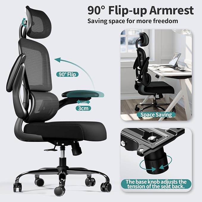 TRALT Office Chair Ergonomic Desk Chair, 330 LBS Home Mesh Office Desk Chairs with Wheels, Comfortable Gaming Chairs Black Pack of 2