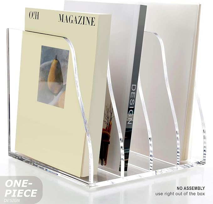 SANRUI Acrylic Desk File Organizer, Clear Magazine File Holder 6 Slot | Vertical Workspace Sorters, Folder Rack for Office Accessories Organization Storage