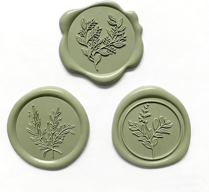 60Pcs Sage Green Wax Seal Stickers Set (3 Designs in 1 Pack) - Floral Botanical Adhesive Seals for Wedding Invitation Envelope Seal Stickers Gift Wrapping