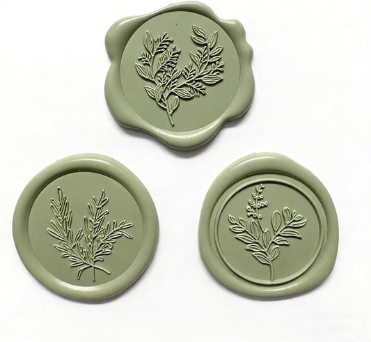 60Pcs Sage Green Wax Seal Stickers Set (3 Designs in 1 Pack) - Floral Botanical Adhesive Seals for Wedding Invitation Envelope Seal Stickers Gift Wrapping