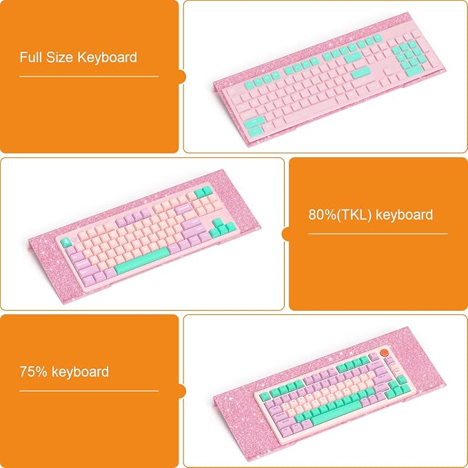 BEEGO Ergonomic Computer Keyboard Stand - Glitter Pink Acrylic Keyboard Riser Tilted Keyboard Holder Keyboard Tray with Pink Non-Slip Strip for Easy Typing at Home School Office Desk Accessories