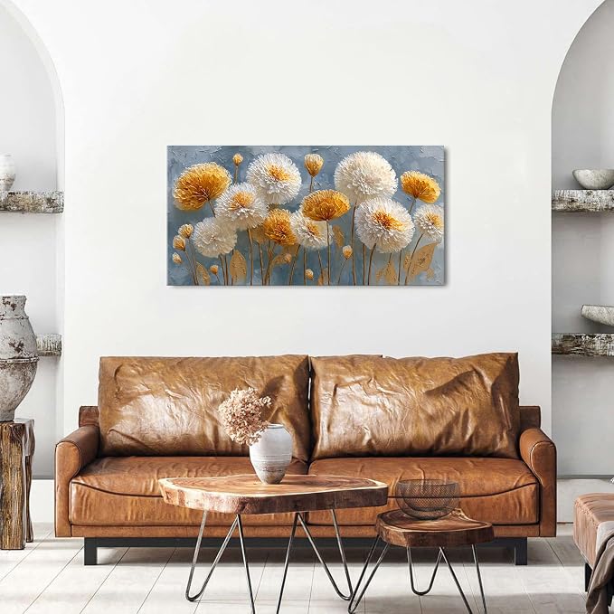 Abstract White Flower Wall Art Golden Floral Pictures Wall Decor Neutral Flowers Canvas Painting Boho Blossom Posters Print Nature Botanical Artwork Bedroom Living Room Office Home Decoration 20x40