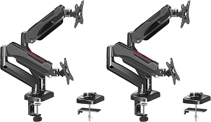 Redragon GMK915 Dual Monitor Mount Stand - Gas Spring Adjustable Arms with VESA 75/100mm, 13-32 Inch Screen Compatibility, C Clamp & Grommet Base, Cable Management, 17.6lbs Load Capacity (Pack of 2)