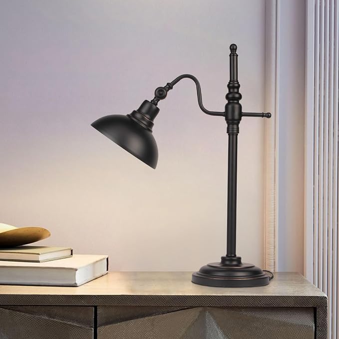 Industrial Desk Lamp Black Farmhouse Task Lamps Adjustable Rustic Modern Table Lamp E26 Vintage Metal Eye-Caring Reading Lamp for Office Living Room Dorm