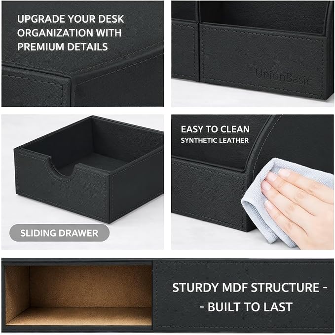 UnionBasic Desk Organizer - Multifunctional Leather Desktop Pen Holder Storage Box - Business Card/Pen/Pencil/Mobile Phone/Stationery Holder, Taiga Dark Gray