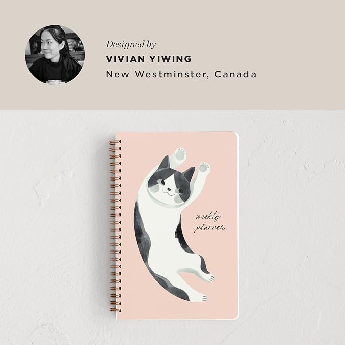 Minted Up 2026 Weekly & Monthly Undated Planner, 5.5" x 8.5" Pink Cat Spiral Bound Planner Notebook, 132 Pages, Playful Art-Inspired Undated Calendar Organizer