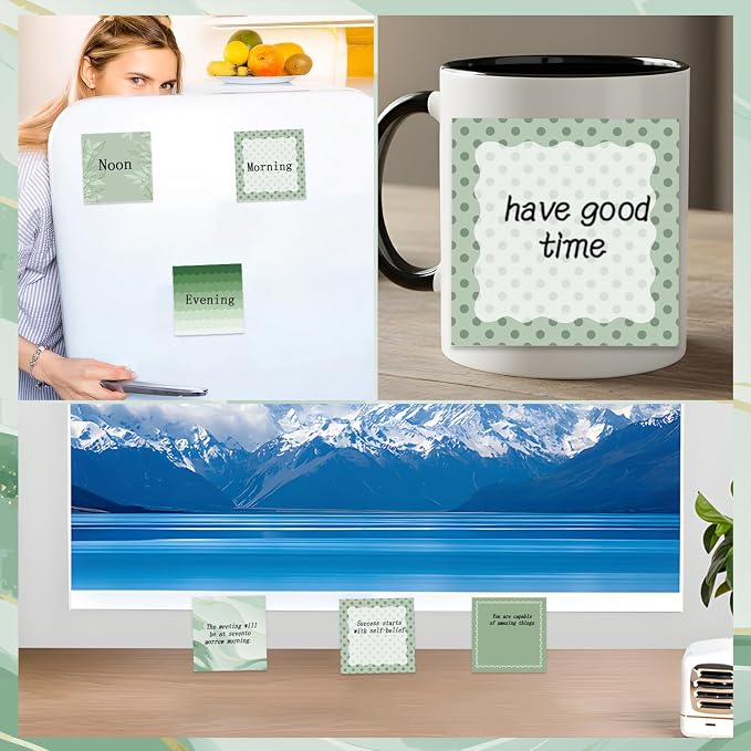 Aesthetic Sticky Notes Gifts, 9 Pack Green Aesthetic Notepads 3x3 Inch Gifts for Coworkers Students, Sage Green Memo Pads Office School Supplies for Men Women (450 Sheets)