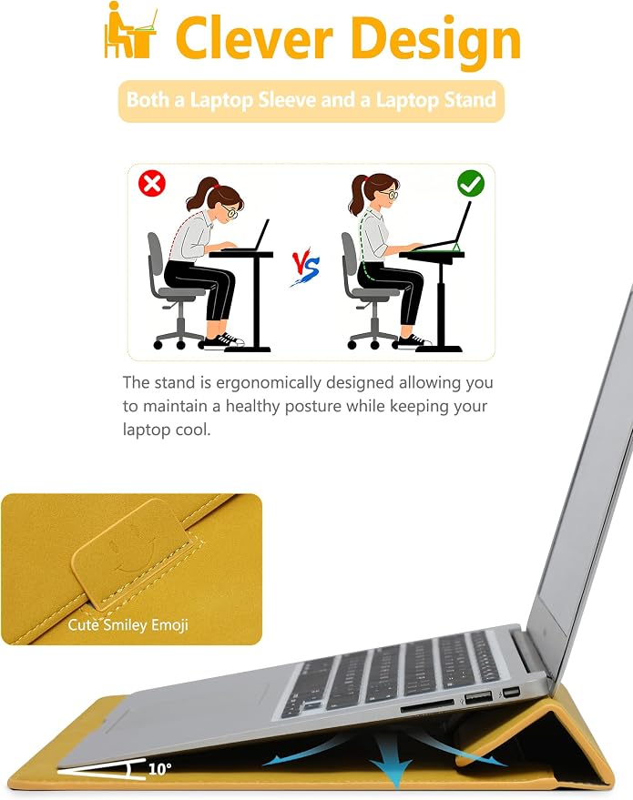 HYZUO 13 Inch Laptop Case Sleeve with Stand for 2026-2018 MacBook Air 13 M5 M4 M3 M2 M1, 2026 13" MacBook Neo, 2026-2016 MacBook Pro 13 M2 M1, iPad Pro/Air 13, Surface Pro 12-3, XPS 13, Olive Yellow