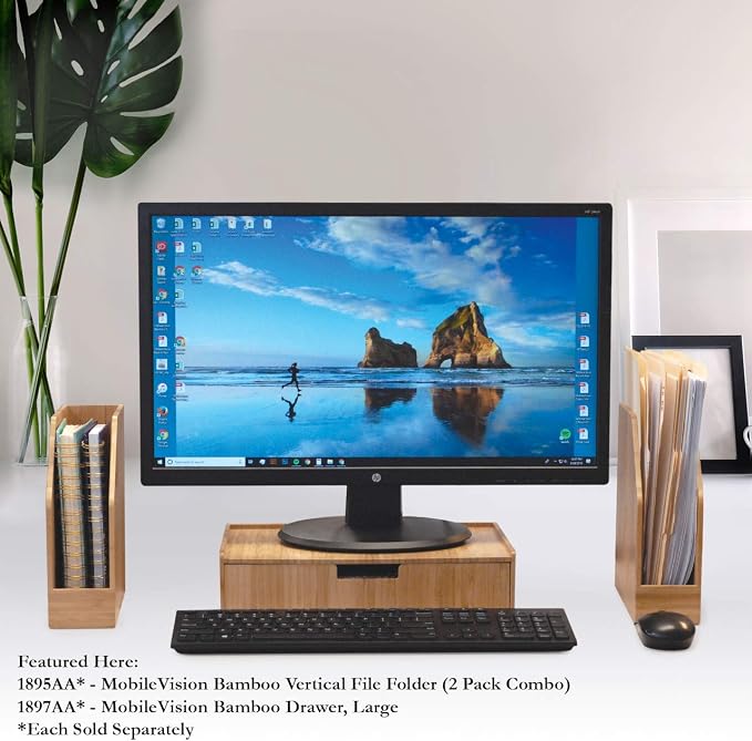MobileVision Bamboo Vertical File Folder Holder & Office Product Organizer, Store Files, Magazines, Notepads, Books and more, 2 Pack Combo Set