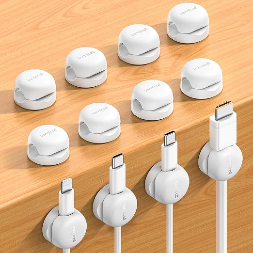 Lamicall 12 Pack Spring Cord Organizer, Compact Cable Holder Clips | 8mm Slot, Smaller, Space Saving, Office Desk Accessories, Nightstand Phone Charging Cord Holder, Adhesive Wire Organizer