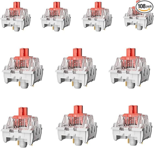 ZhouWang Red Switch 3 Pin 50gf Pre-Lubricated,Dustproof Linear Switch,Suitable for RGB,Mechanical Gaming Keyboards、MX Mechanical Keyboard(Red,108PCS)