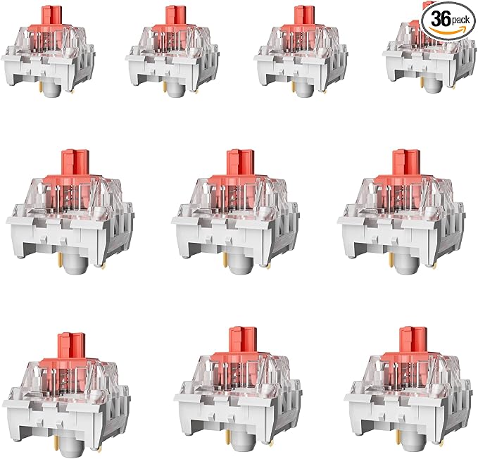 ZhouWang Red Switch 3 Pin 50gf Pre-Lubricated,Dustproof Linear Switch,Suitable for RGB,Mechanical Gaming Keyboards、MX Mechanical Keyboard(Red,36PCS)