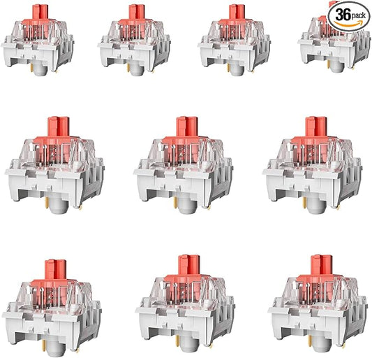ZhouWang Red Switch 3 Pin 50gf Pre-Lubricated,Dustproof Linear Switch,Suitable for RGB,Mechanical Gaming Keyboards、MX Mechanical Keyboard(Red,36PCS)