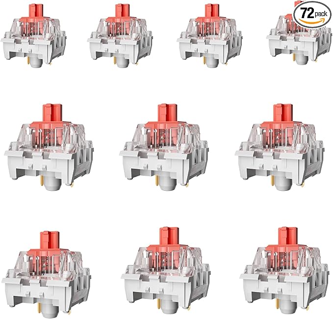 ZhouWang Red Switch 3 Pin 50gf Pre-Lubricated,Dustproof Linear Switch,Suitable for RGB,Mechanical Gaming Keyboards、MX Mechanical Keyboard(Red,72PCS)