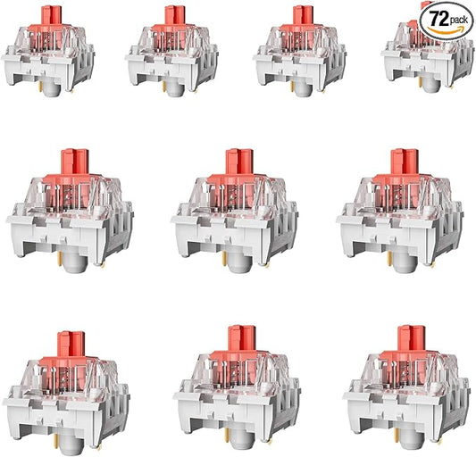 ZhouWang Red Switch 3 Pin 50gf Pre-Lubricated,Dustproof Linear Switch,Suitable for RGB,Mechanical Gaming Keyboards、MX Mechanical Keyboard(Red,72PCS)
